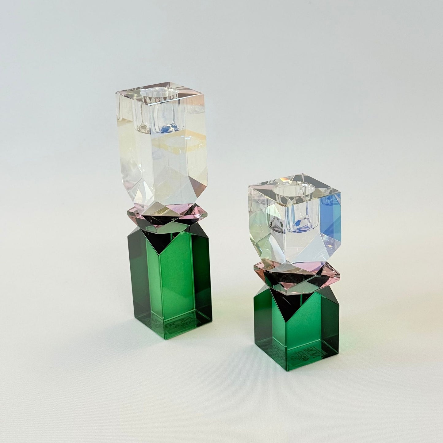 Krystall Lysestake Regnbue/Pink/Mørkegrønn