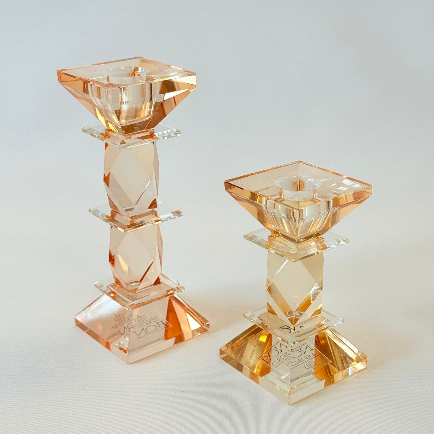 Krystall Lysestake Klar/Peach